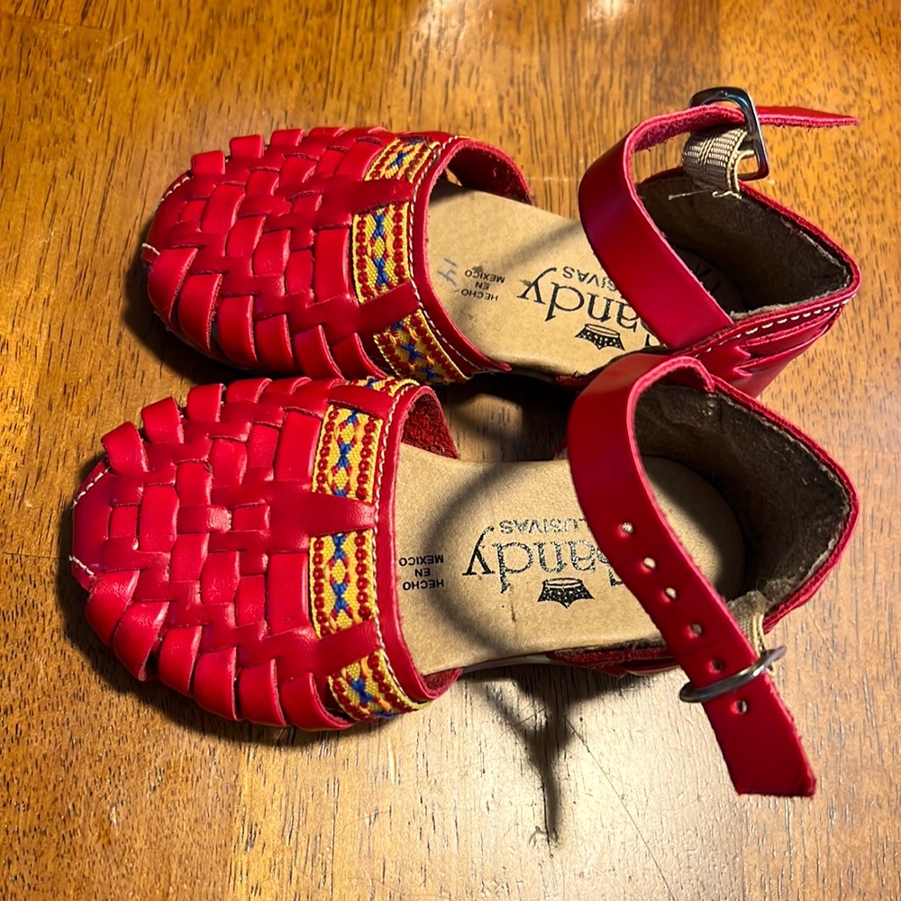 Huaraches artesanales, talla 7, color rojo